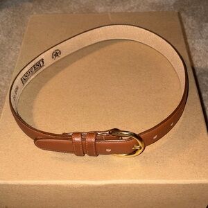 Lands' End Tan Leather Belt with Gold Buckle